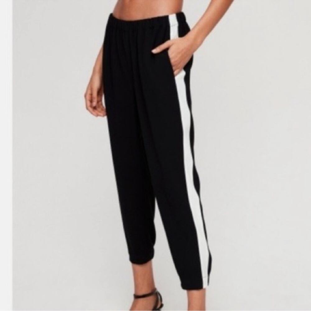 Aritzia‎ Babaton Dexter Pull on Tuxedo Trousers Pants Black White Size Small